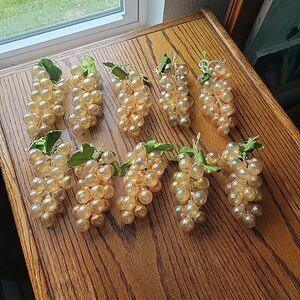 Vtg Blown Iridecent Glass Grapes Cluster Christmas Ornaments Set of 10 MCM Retro